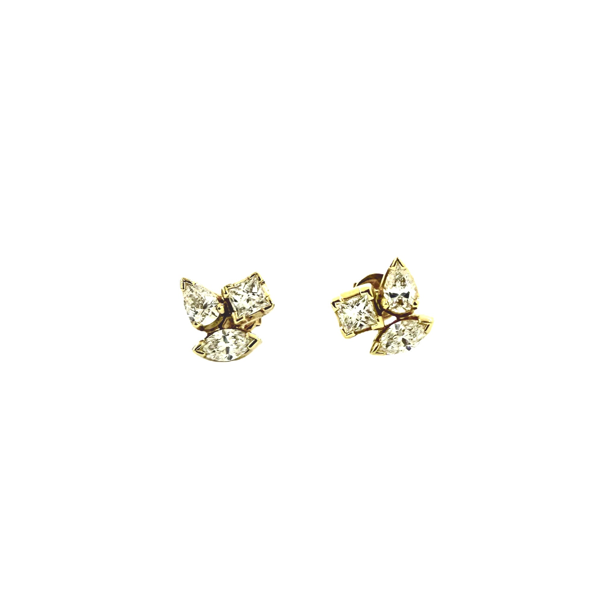 MULTISHAPE DIAMOND CLUSTER YELLOW GOLD EARRINGS