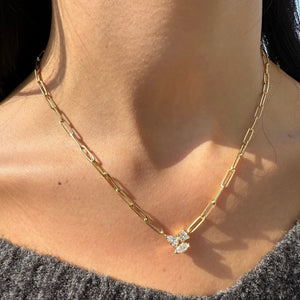 YELLOW GOLD DIAMOND CLUSTER CONTEMPORARY NECKLACE - STANDARD LENGTH