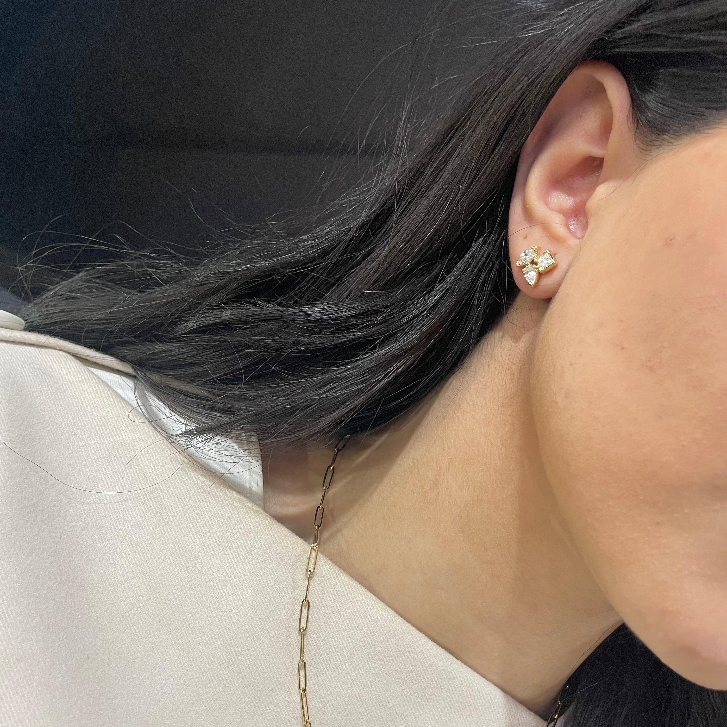 MULTISHAPE DIAMOND CLUSTER YELLOW GOLD EARRINGS