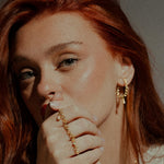 Load image into Gallery viewer, YELLOW GOLD LARGE TRAILBLAZER HOOPS WITH PEAR DIAMOND CHARM

