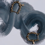 Load image into Gallery viewer, YELLOW GOLD LARGE TRAILBLAZER HOOPS WITH PEAR DIAMOND CHARM
