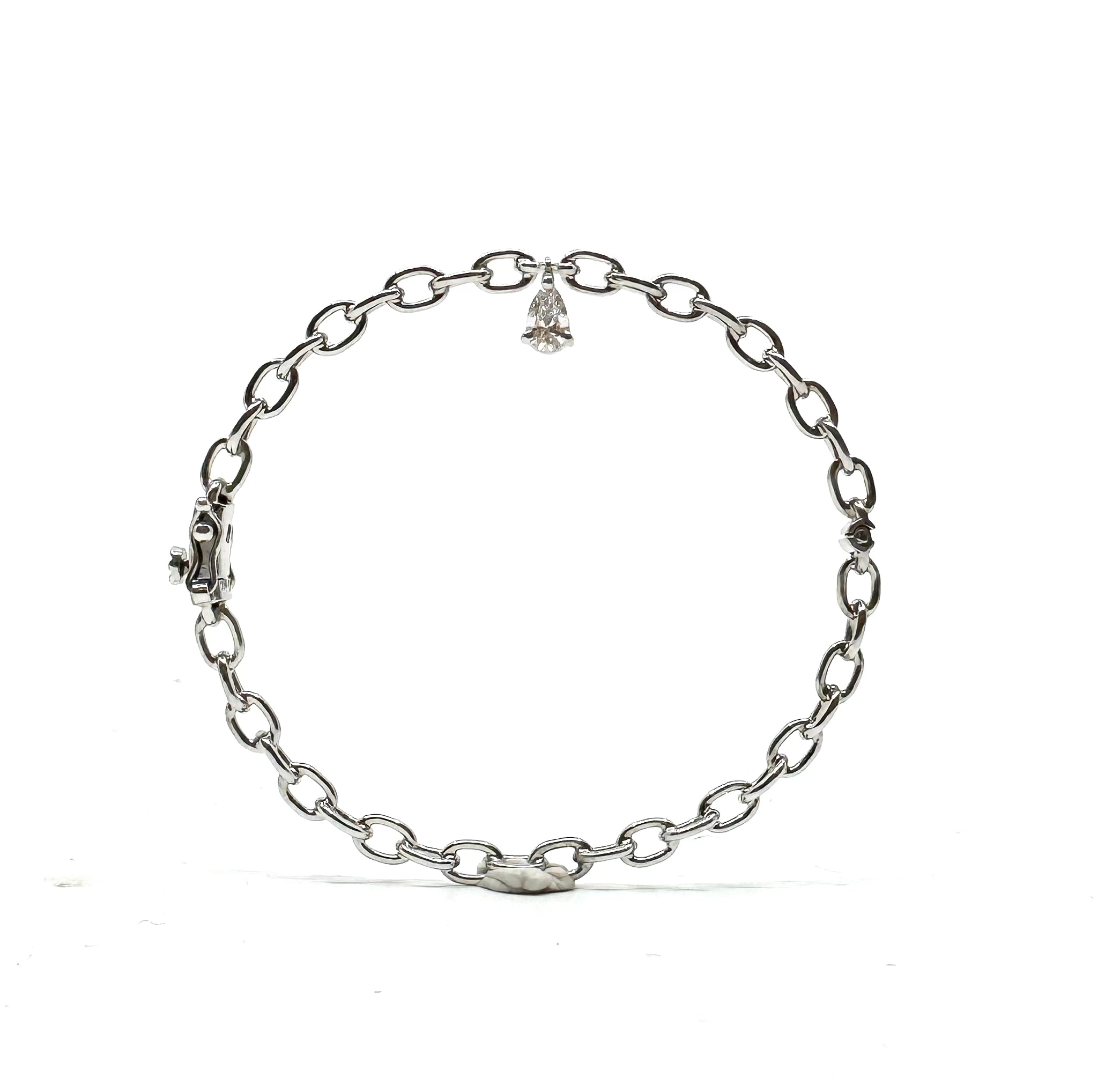 WHITE GOLD TRAILBLAZER BANGLE WITH PEAR DIAMOND CHARM