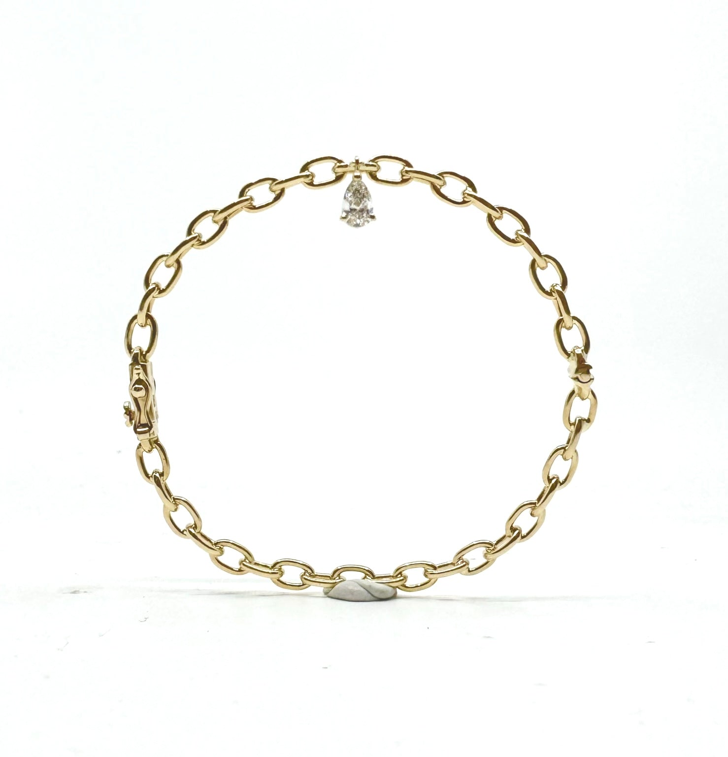 YELLOW GOLD TRAILBLAZER BANGLE WITH PEAR DIAMOND CHARM