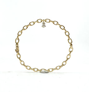 YELLOW GOLD TRAILBLAZER BANGLE WITH PEAR DIAMOND CHARM
