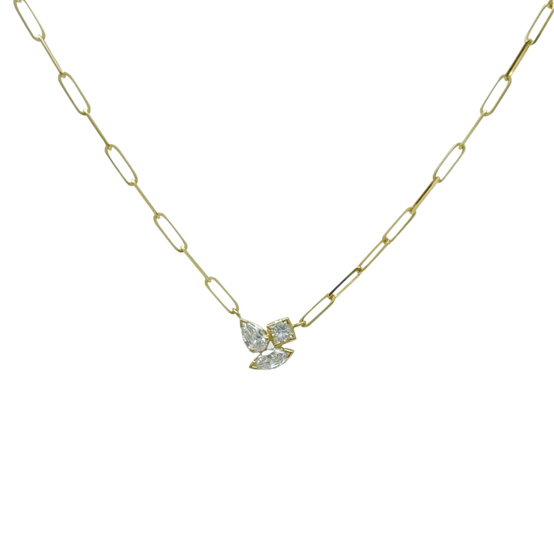 DIAMOND CLUSTER PAPERCLIP CHAIN NECKLACE - 40 CM