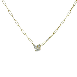 DIAMOND CLUSTER PAPERCLIP CHAIN NECKLACE - 60 CM