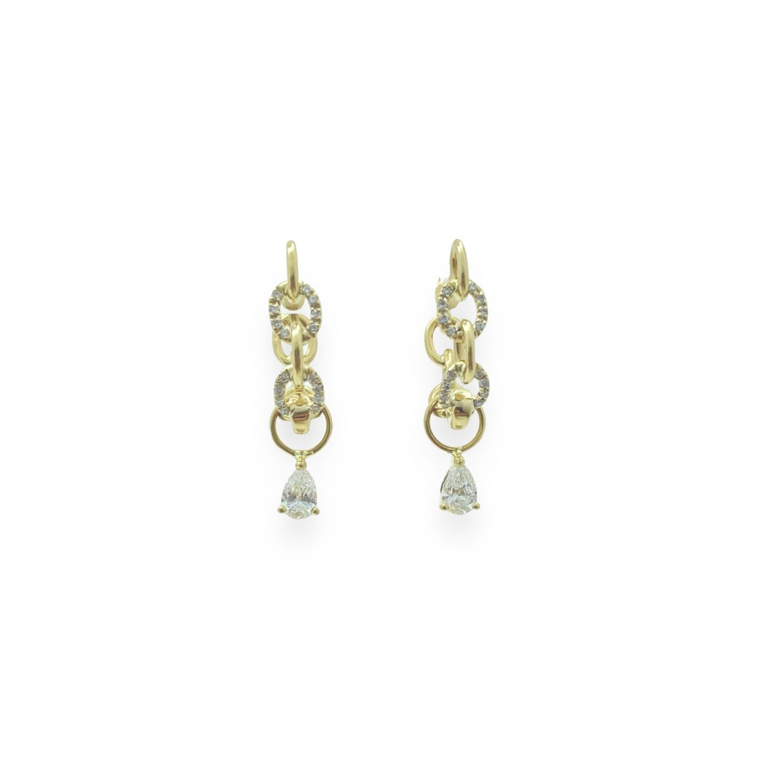 YELLOW GOLD TRAILBLAZER EARRINGS WITH PEAR DIAMOND CHARM