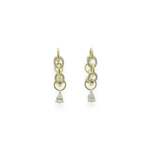 YELLOW GOLD TRAILBLAZER EARRINGS WITH PEAR DIAMOND CHARM